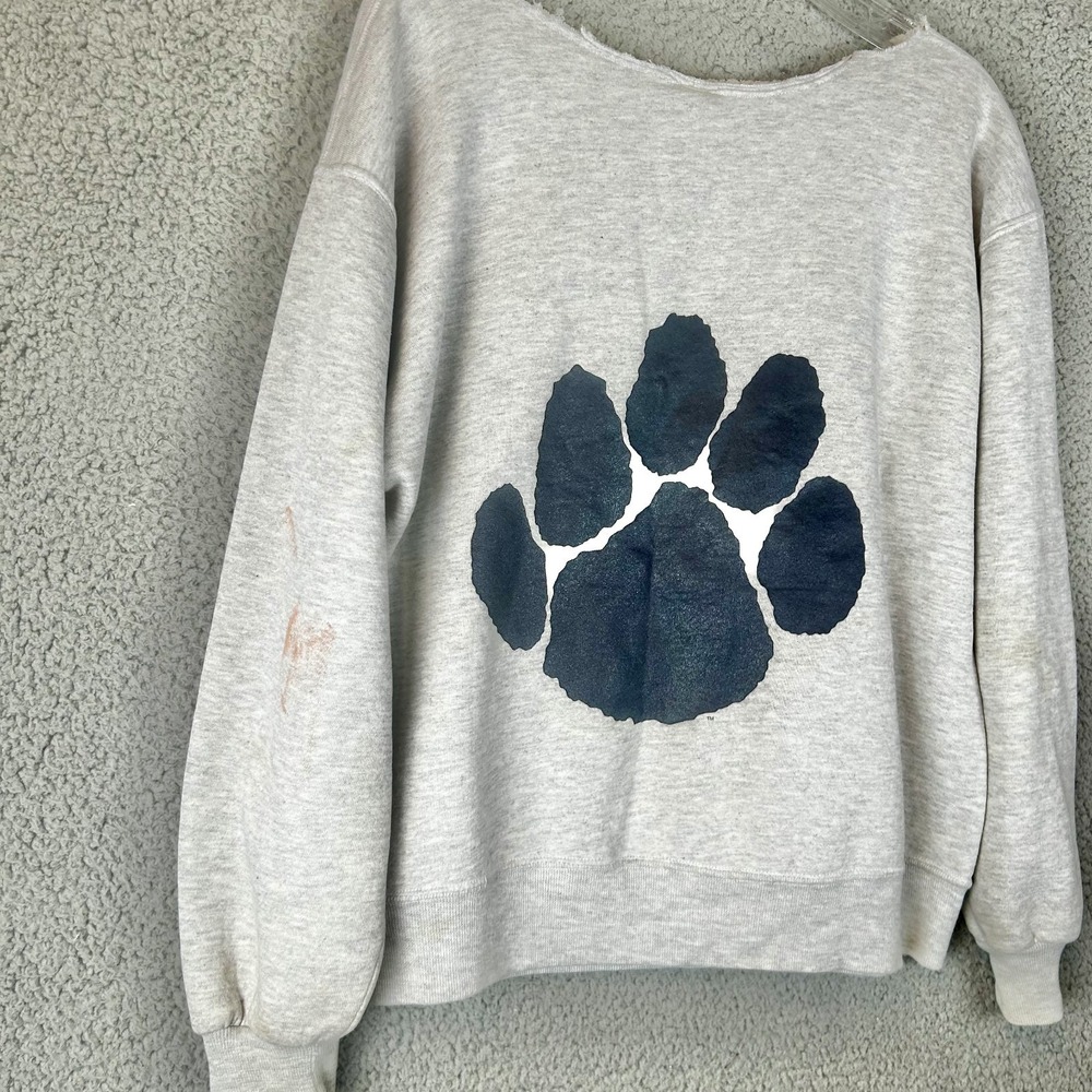 VTG 80s Penn State Sweatshirt Russell Double Sided Paw Print Baggy Fit Wide Neck